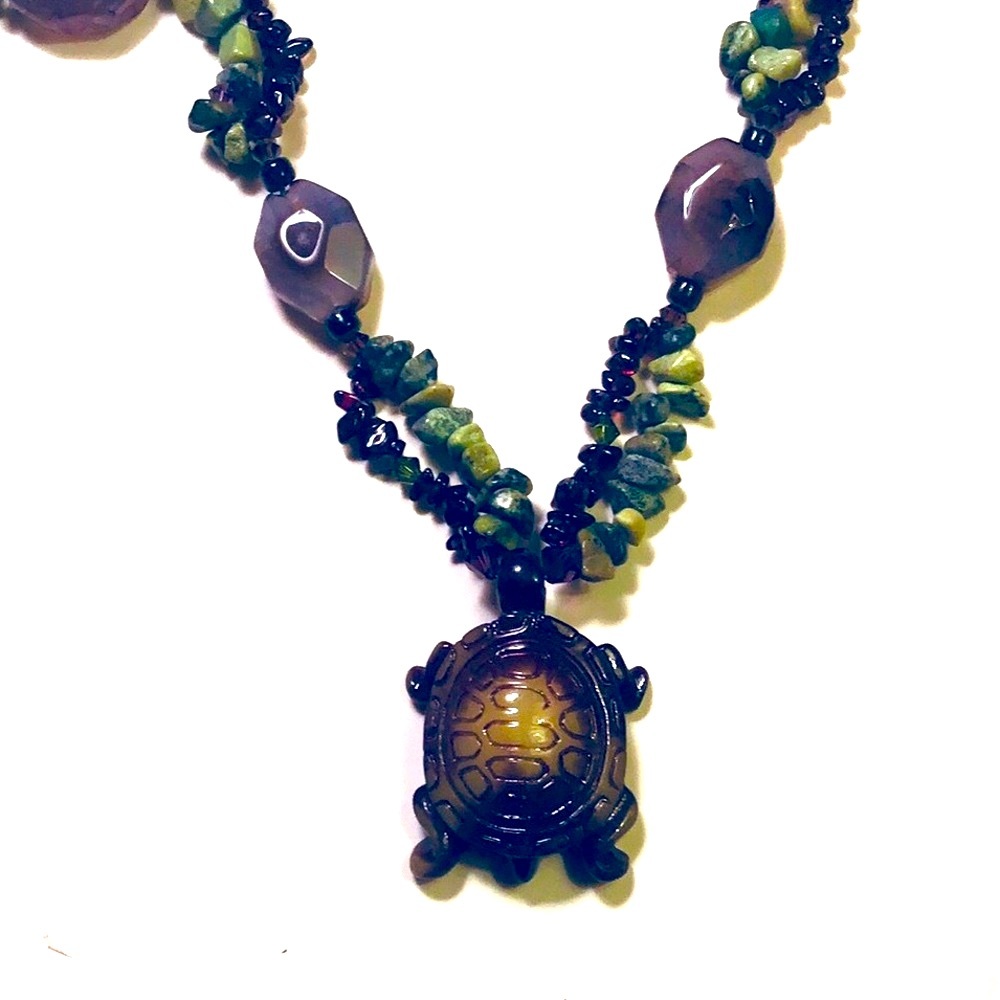 Handmade Oliver's Travels Amethyst Garnet Turtle Necklace